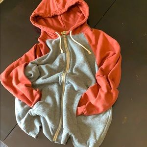 Gray/Red Zip Up Hoodie